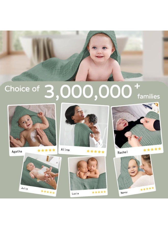 2 Pack Hooded Baby Bath Towels, 100% Muslin Cotton Soft Absorbent Newborn Towels, 32x32Inch Large Hooded Towel for Infant Toddler Kids - Image 2